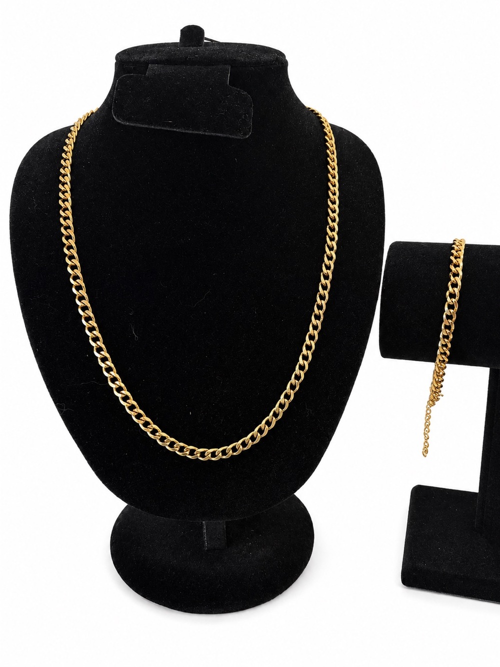 NWT Gold Cuban Link Chain Necklace & Bracelet Set Stainless Steel Curb 20” 8.5”